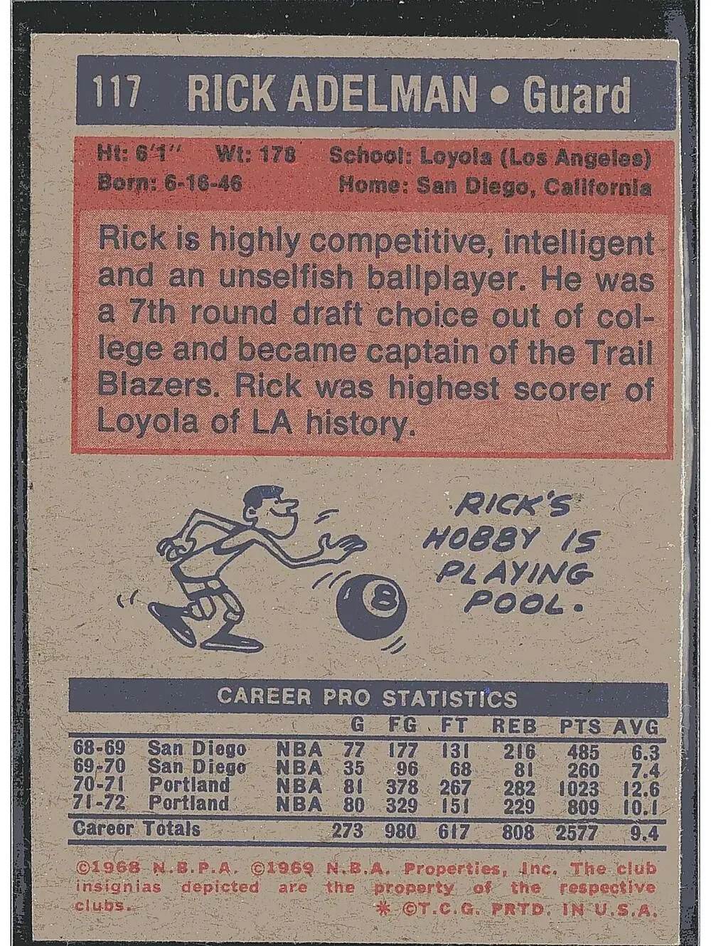 1972-73 Topps #117 Rick Adelman HAND SIGNED